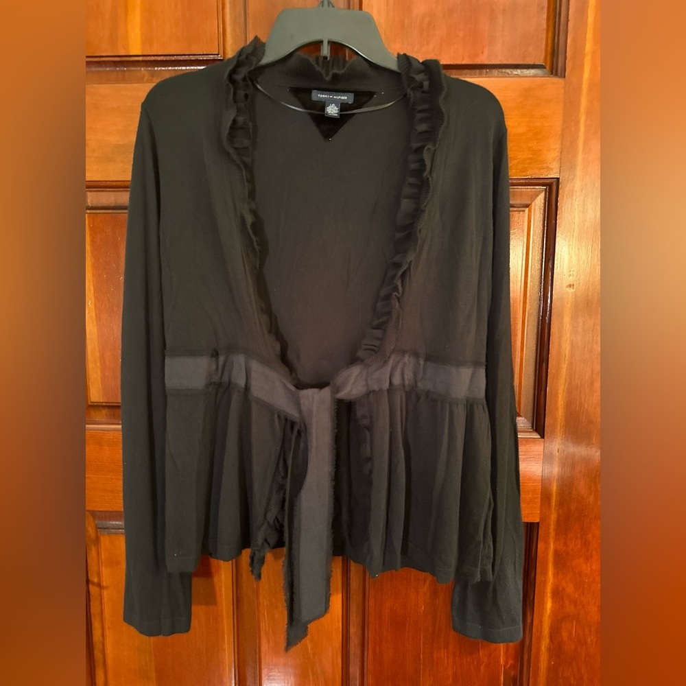 Tommy Hilfiger Cardigan Tie Front Waist Black Size Medium Worn / Washed Once